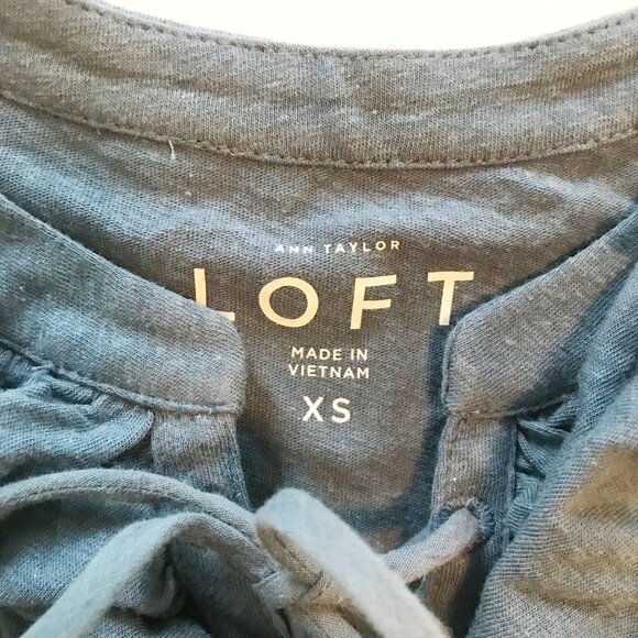 LOFT NWT Blue Ruffle Lace Up Shell Tank Top Blouse Womens XS - Picture 5 of 9